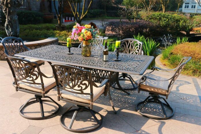 Gathered In Style Spacious 6 Person Dining Set With Swivel Rockers