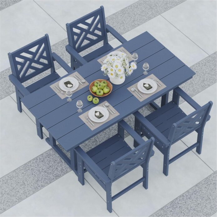 Gathering Around Navy Blue Outdoor Dining Set That Lasts