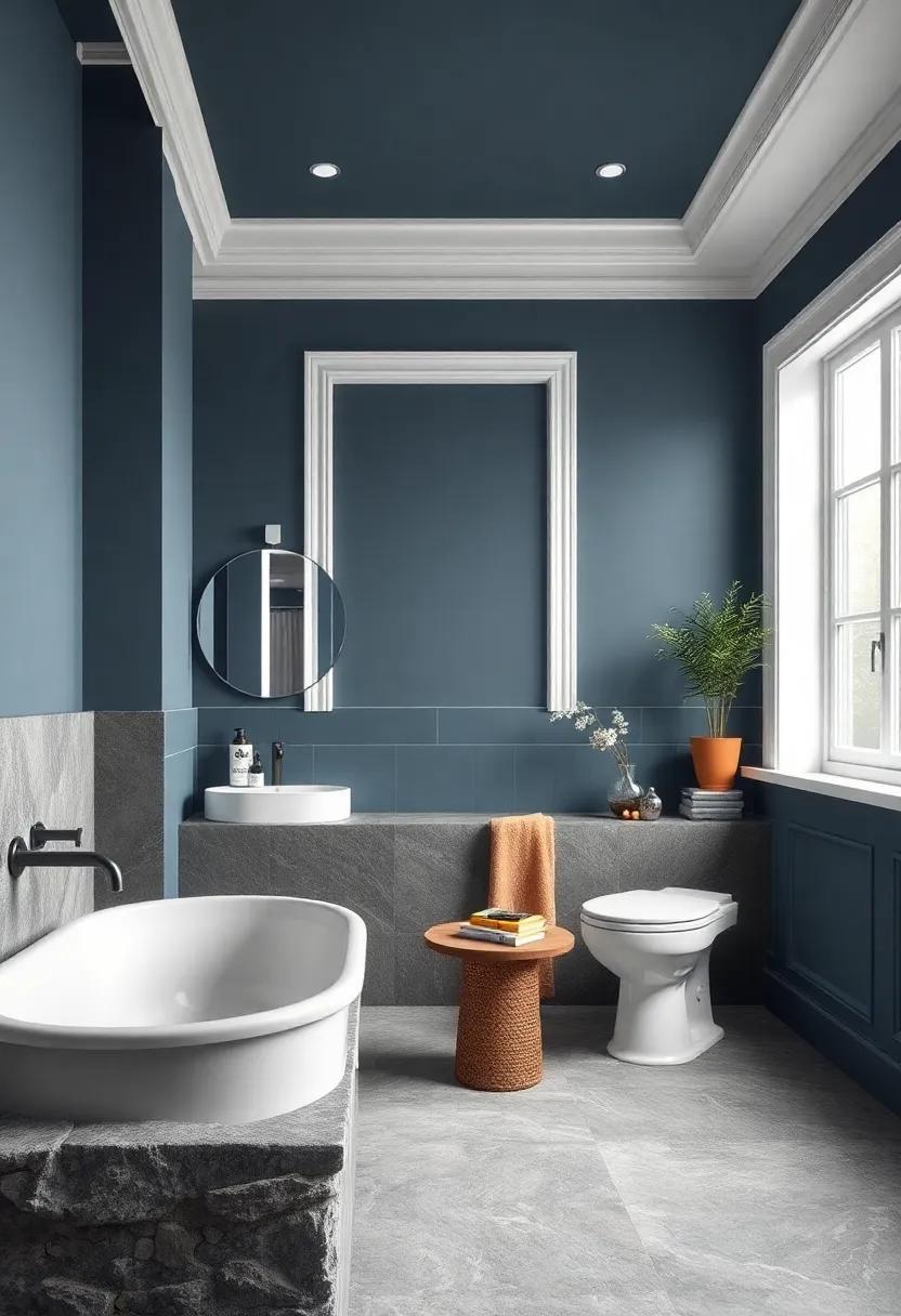 Slate Blue and Pure White: ​Muted slate blue paired with sparkling white trim creates a calming yet visually interesting space