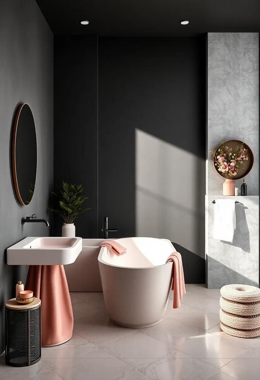 Graphite and Soft Pink: Dark graphite walls paired with delicate pink accents achieve a contemporary yet inviting ⁤vibe