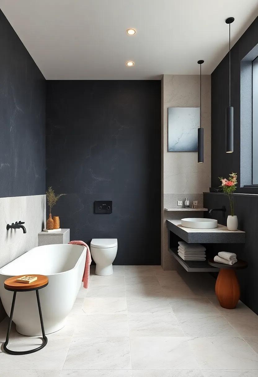 slate Black and Light⁢ Stone: Rough slate tiles juxtaposed with smooth pale stone surfaces offer ‌texture-rich contrast