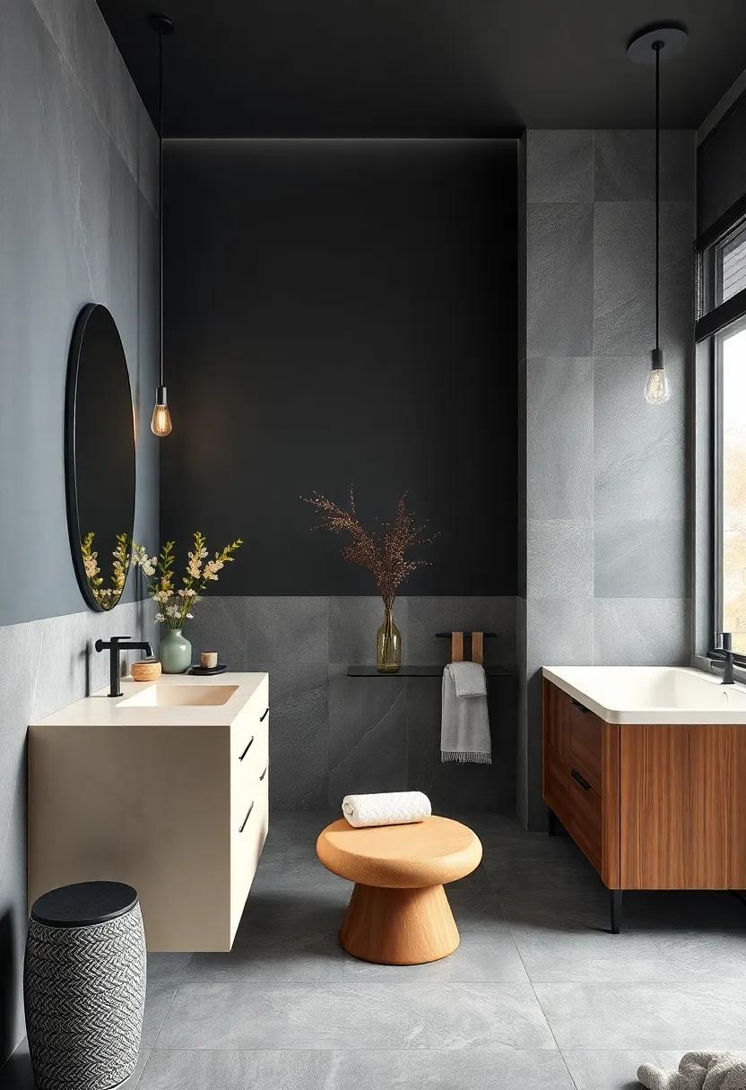 Charcoal gray and Soft Cream: A moody charcoal backdrop highlighted by creamy countertops offers understated luxury ⁢and warmth