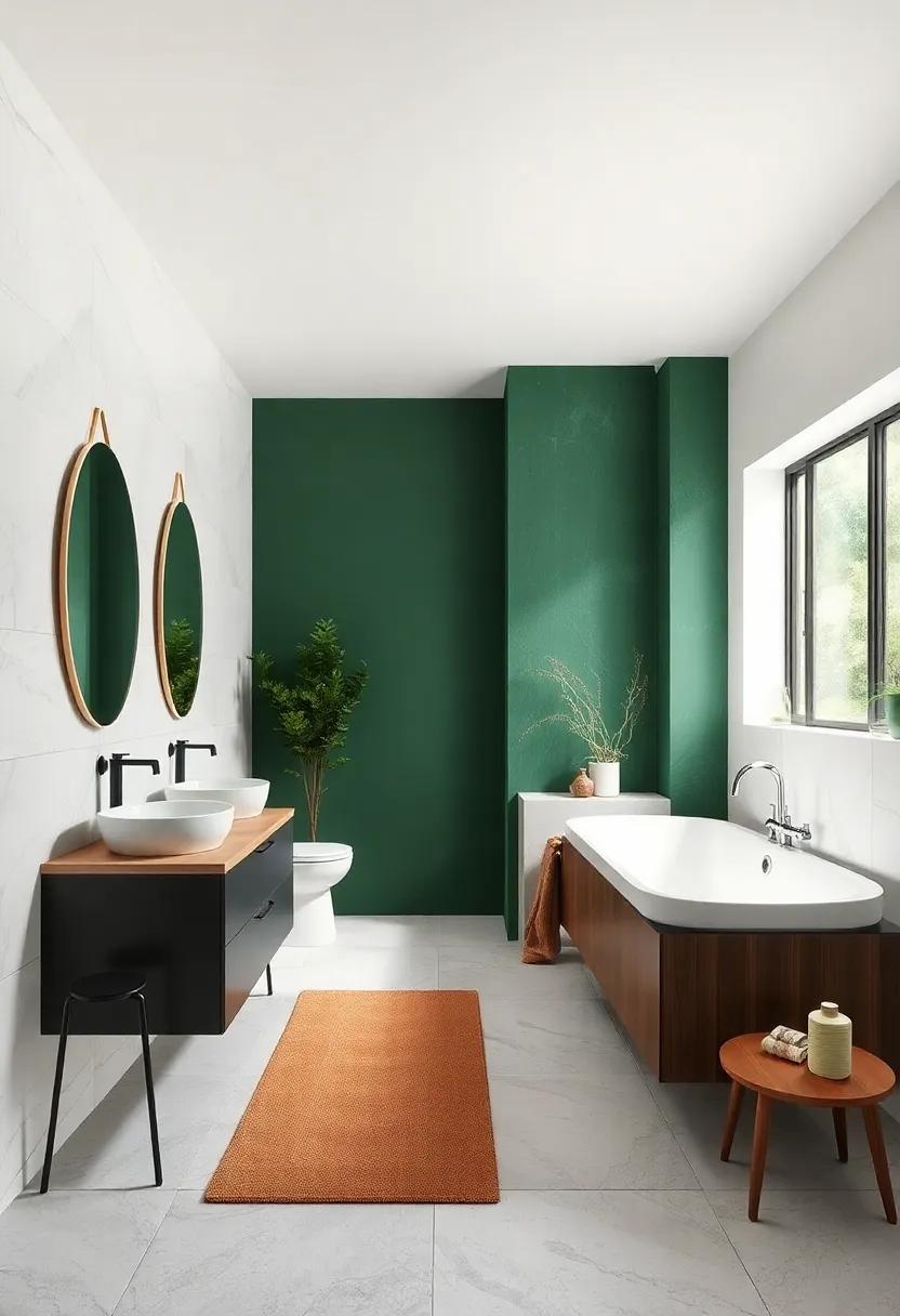 Crisp White and Forest Green: Fresh white⁣ tiles and cabinetry ⁤balanced by rich forest green walls bring nature indoors with vibrant contrast