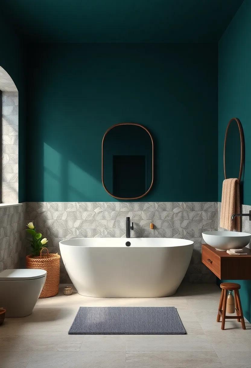 Dark Teal and Vanilla Cream: Moody dark teal​ walls softened by vanilla cream fixtures strike a perfect balance between dramatic and welcoming