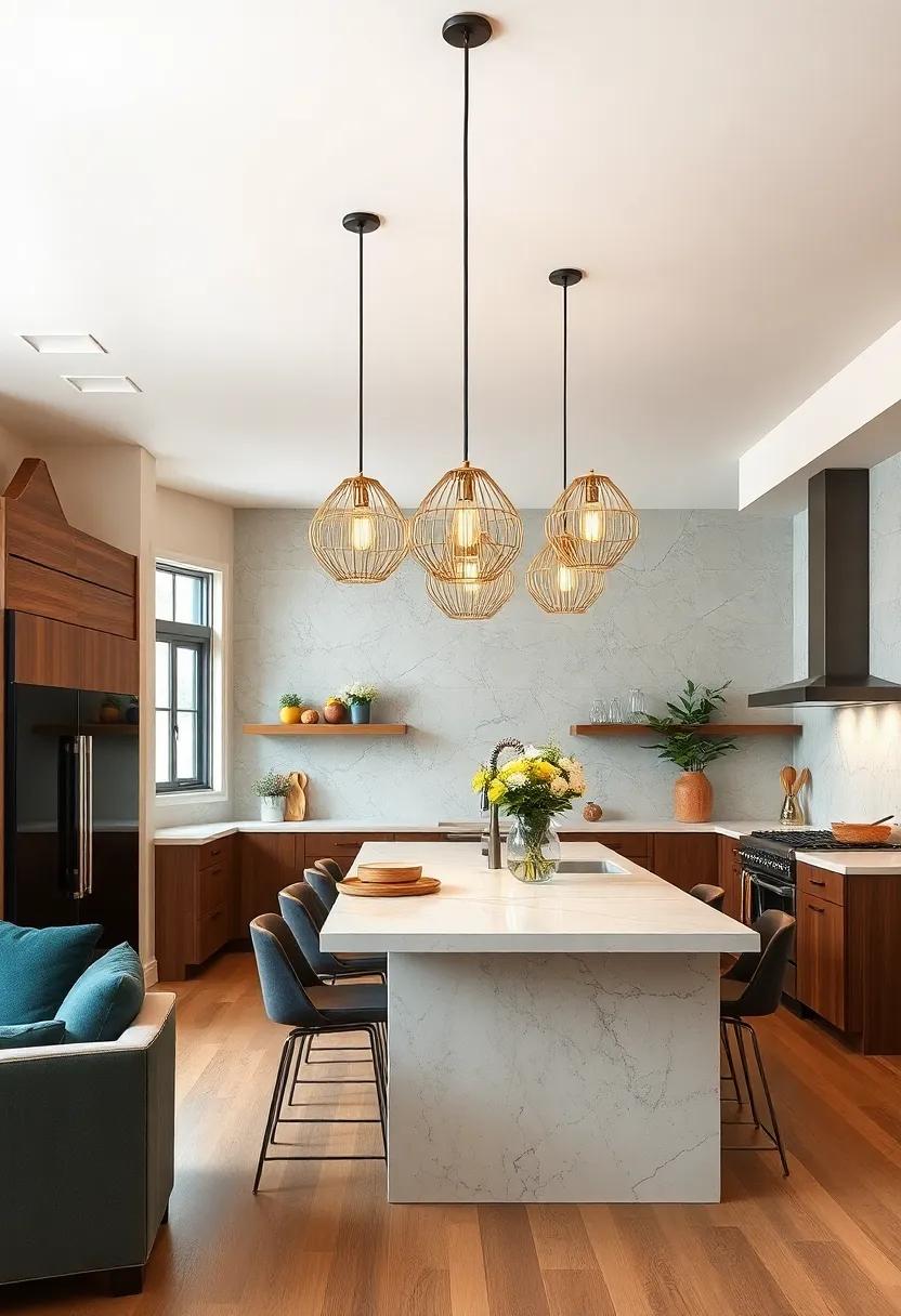 Wireframe Geometric Pendants: Intricate⁣ wireframe shapes provide an industrial yet airy look that⁤ complements open-concept kitchens beautifully