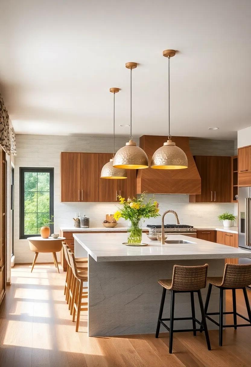 Hammered Metal Shades: Textured metal​ pendants with a hammered finish bring artisanal character and soft light⁢ diffusion over your island