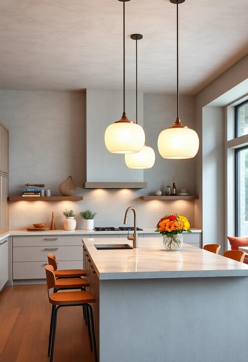 Frosted Glass Drum Pendants: Softly diffused ⁤light from frosted ⁣glass drums creates a calming ⁤environment ideal for food prep and casual dining