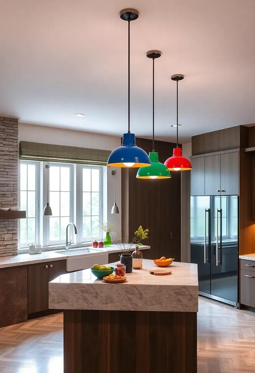 Bold ​Colored ⁤Metal Pendants:⁢ Vibrant red,‌ blue, or ⁢green metal shades inject ⁣personality‌ and energy into your culinary workspace