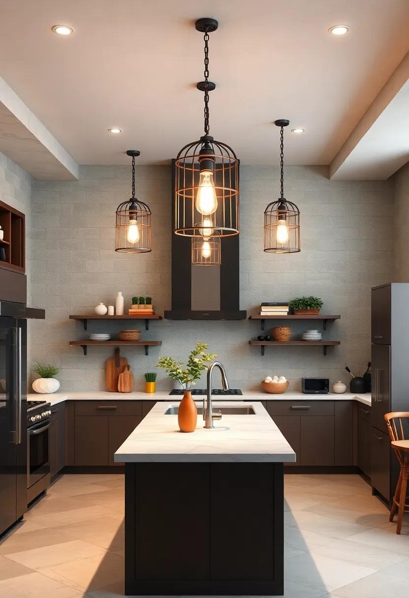 Industrial Metal Cage Lights: Featuring exposed bulbs and metal cages, these pendants bring an‌ edgy, vintage​ vibe perfect for‍ loft-style kitchens