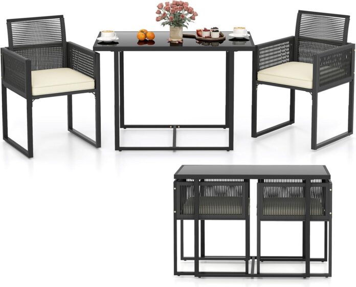 Tangkula 3 Piece Patio Set Stylish Comfort Meets Smart Space Saving