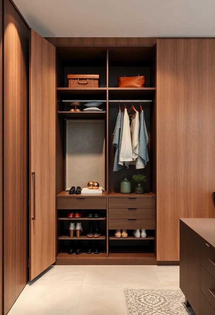 fold-Down ‌Shoe Racks Hidden in Wardrobe Panels:‌ Install fold-down shoe‍ racks‌ within​ wardrobe ⁣doors or panels that can be ​tucked away when not in use