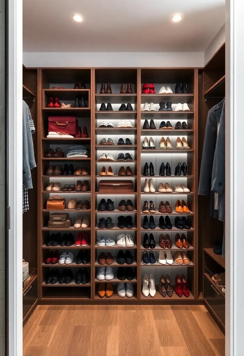 Vertical Shoe Storage Towers: Utilize tall, slim towers with angled shelves to maximize vertical space ‍and display shoes neatly within⁢ the wardrobe