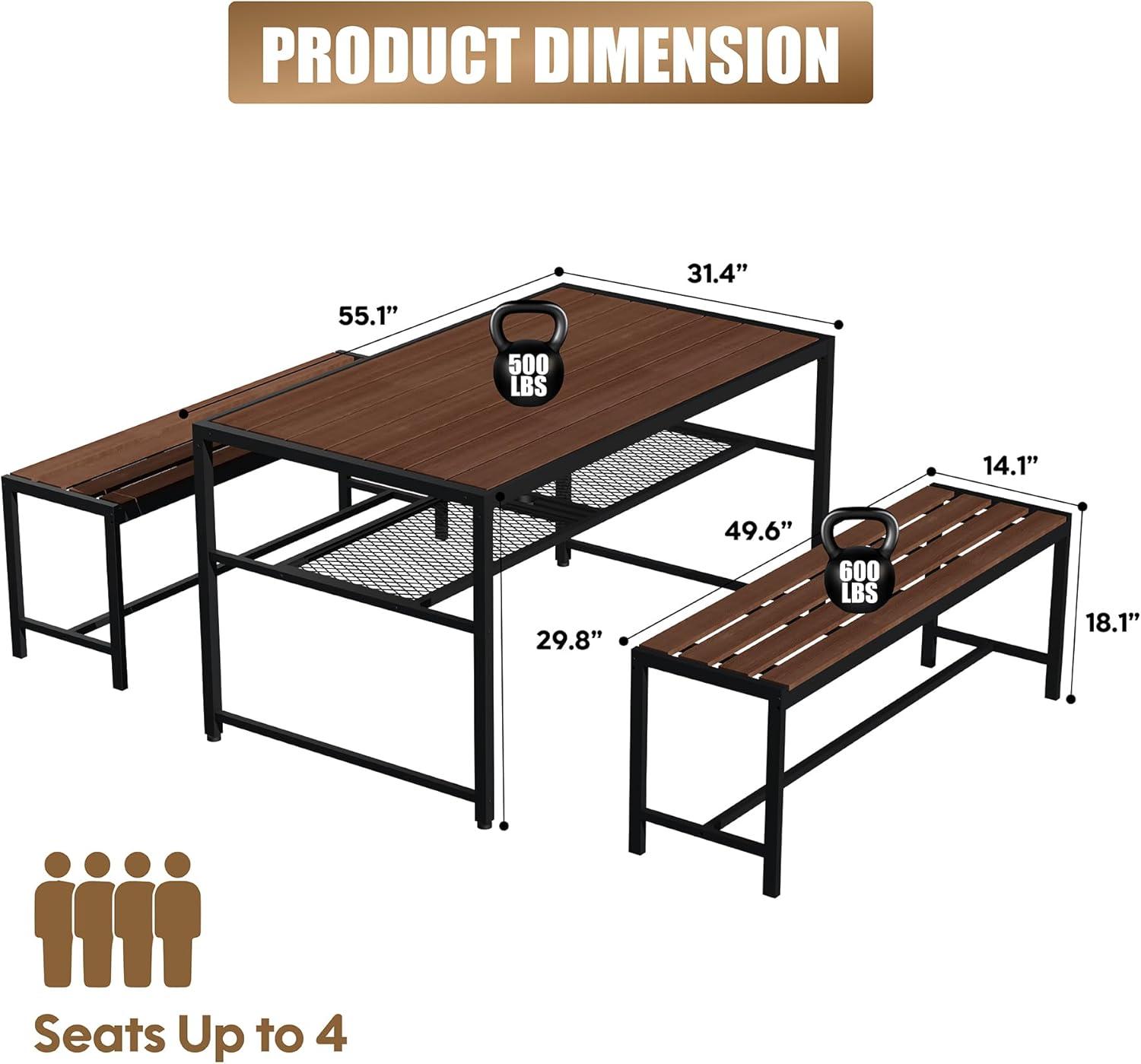 55'' Outdoor Picnic Table and bench Set - fits your porch