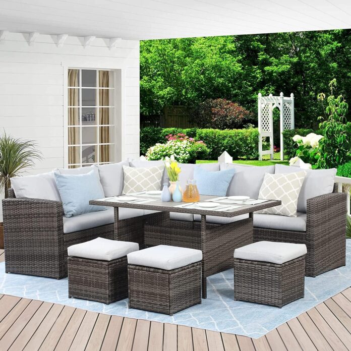 7 Piece Wicker Patio Dining Set Fits Your Backyard Evenings