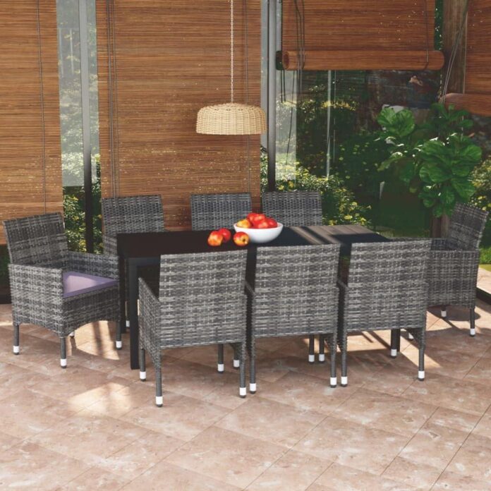 9 Piece Patio Dining Set Poly Rattan Gray Suits Your Deck