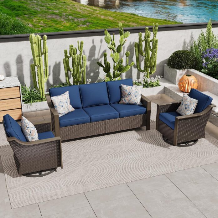 A Sturdy Stylish Navy Blue Patio Set Perfect For Any Deck