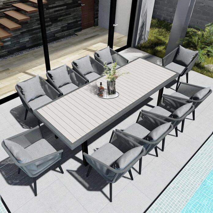 Gather In Style Durable 11 Piece Grey Patio Dining Set