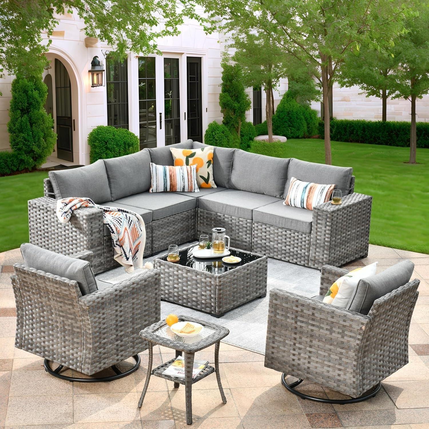 Gathering comfort: exploring a 9-Piece Modular Patio Set's Design