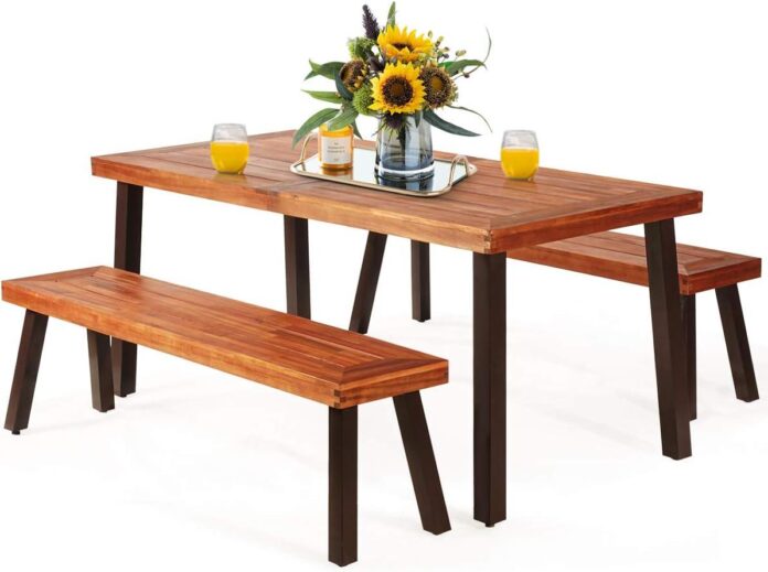 Giantex Patio Dining Table Set With 2 Benches In Your Yard