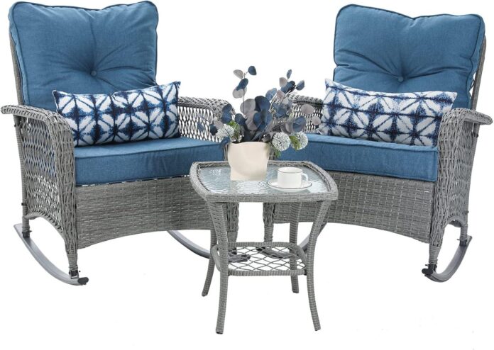 Relaxing Evenings Ahead Unwinding With A Cozy Blue Wicker Bistro Set