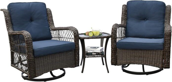 Relaxing In Style Navy Blue Outdoor Bistro Set With Swivel Rockers