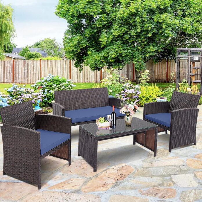 Relaxing Together Stylish Navy Blue Outdoor Rattan Set Review