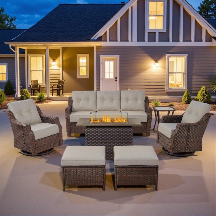 Seven Piece Patio Set With Fire Pit Comfort Meets Style