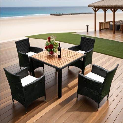 Stylish & Durable 5-Piece Wicker Dining Set for⁣ Outdoor Spaces