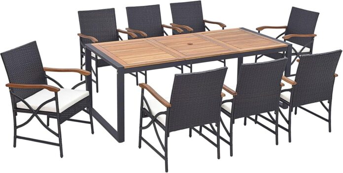 Tangkula 9 Pieces Patio Rattan Dining Set In Your Backyard
