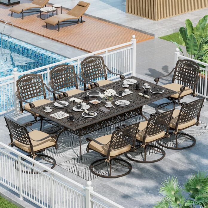 9 Piece Retro Cast Aluminum Patio Set Your Backyard Meals