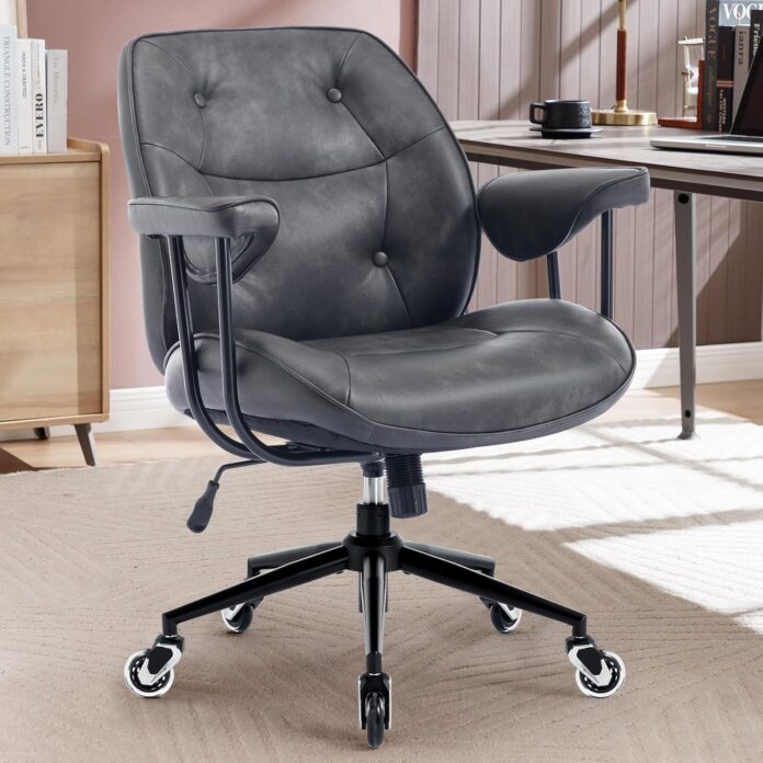 A Sunlit Corner Revived By A Retro Faux Leather Desk Chair