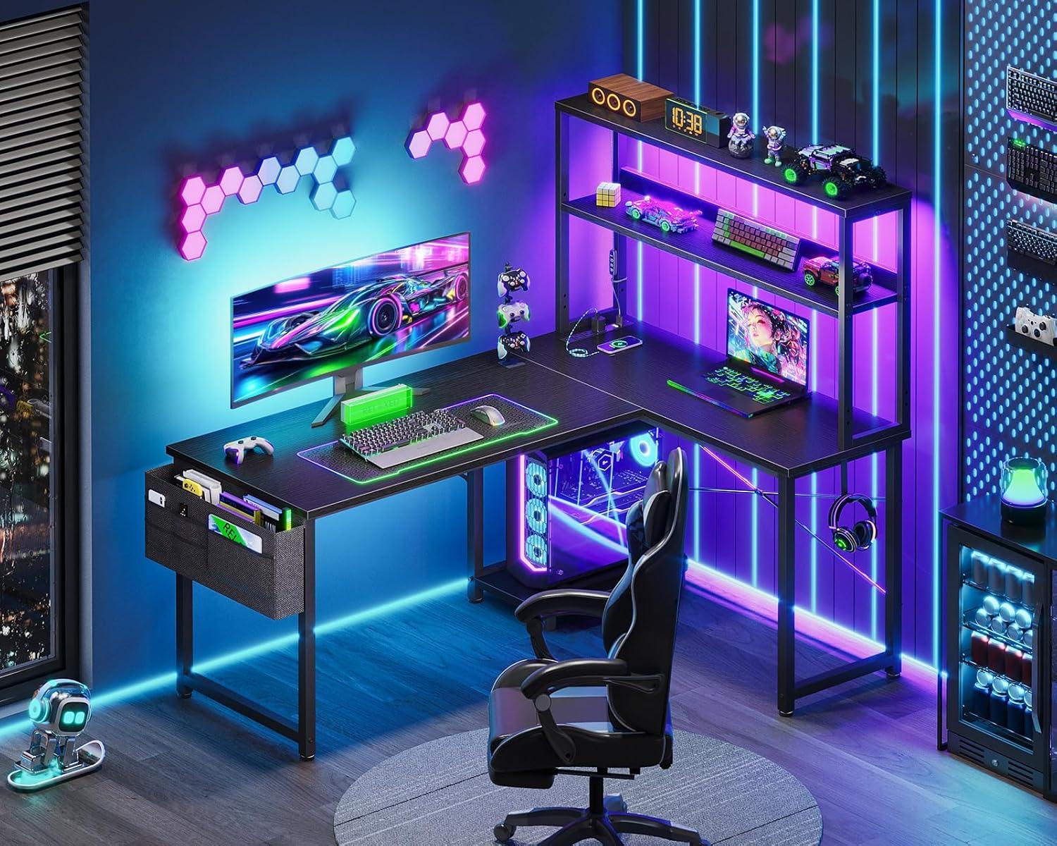 AODK L Shaped ⁢Desk⁣ — your corner setup with LEDs & outlets
