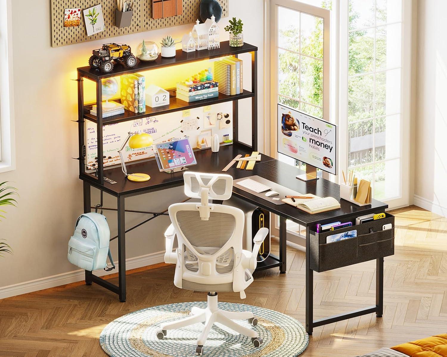 AODK L Shaped‍ Desk — your corner setup with ⁣LEDs & outlets