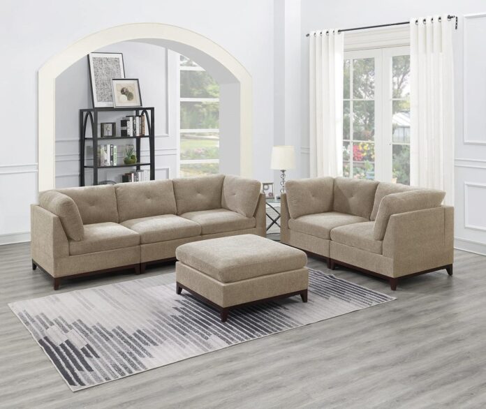 Camel Chenille Modular Sofa softening the living area
