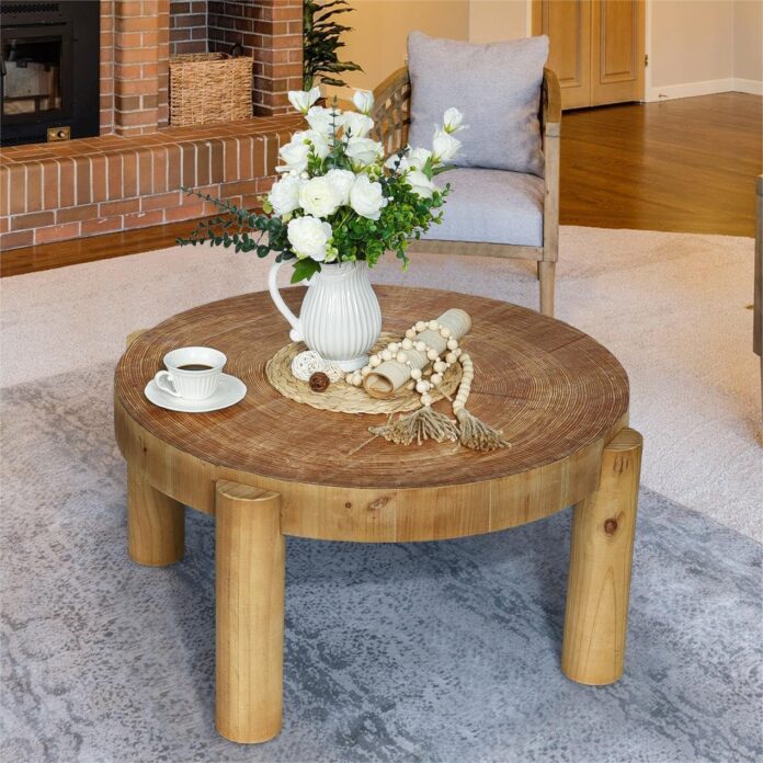 HOKYHOKY Round Wood Coffee Table Grounding the Seating Area