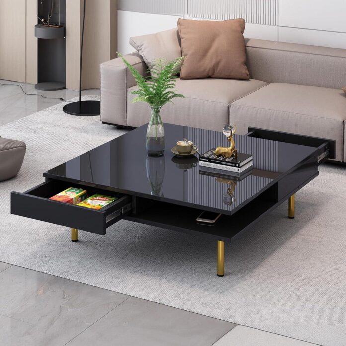 Modern square black coffee table settling the seating area