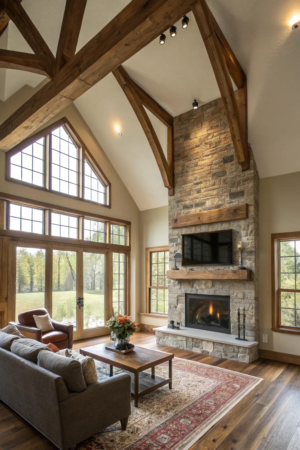 Showcase architectural charm with exposed beams and abundant natural light.