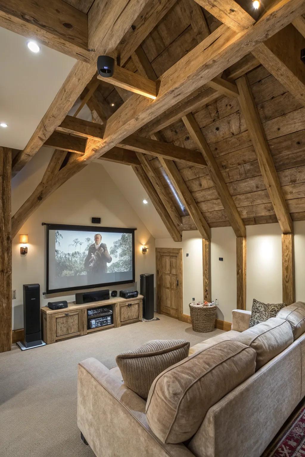 Add warmth with natural wood beams.