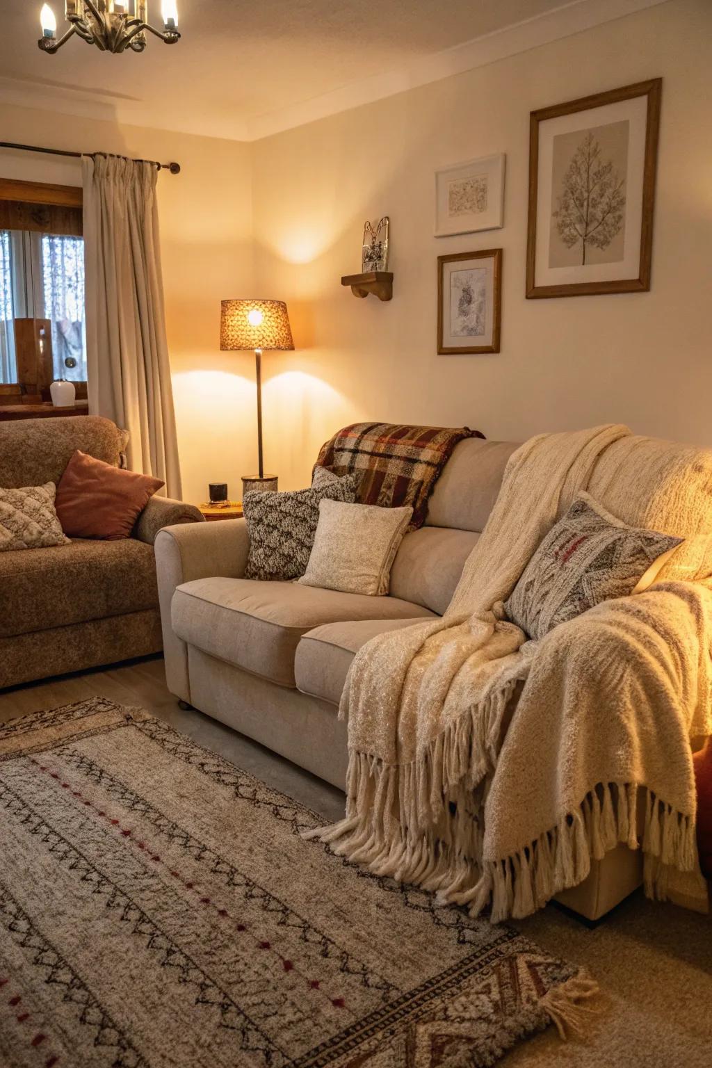 Soft textures that create a warm and inviting living room.