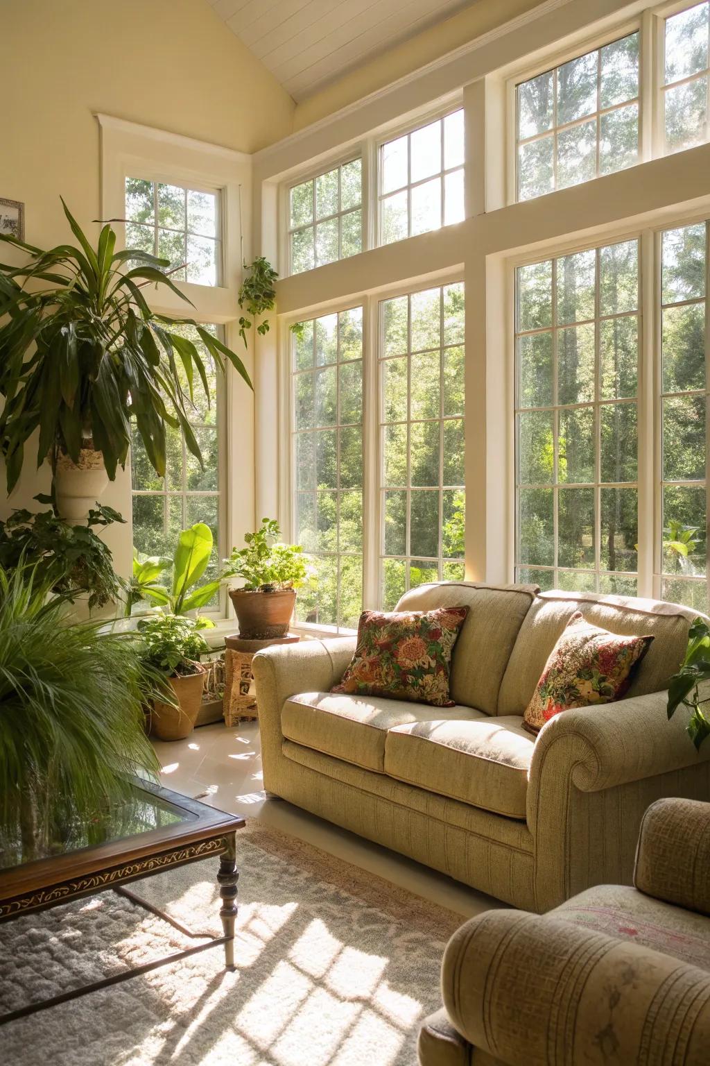 Living room bathed in natural sunlight for a cheerful vibe.