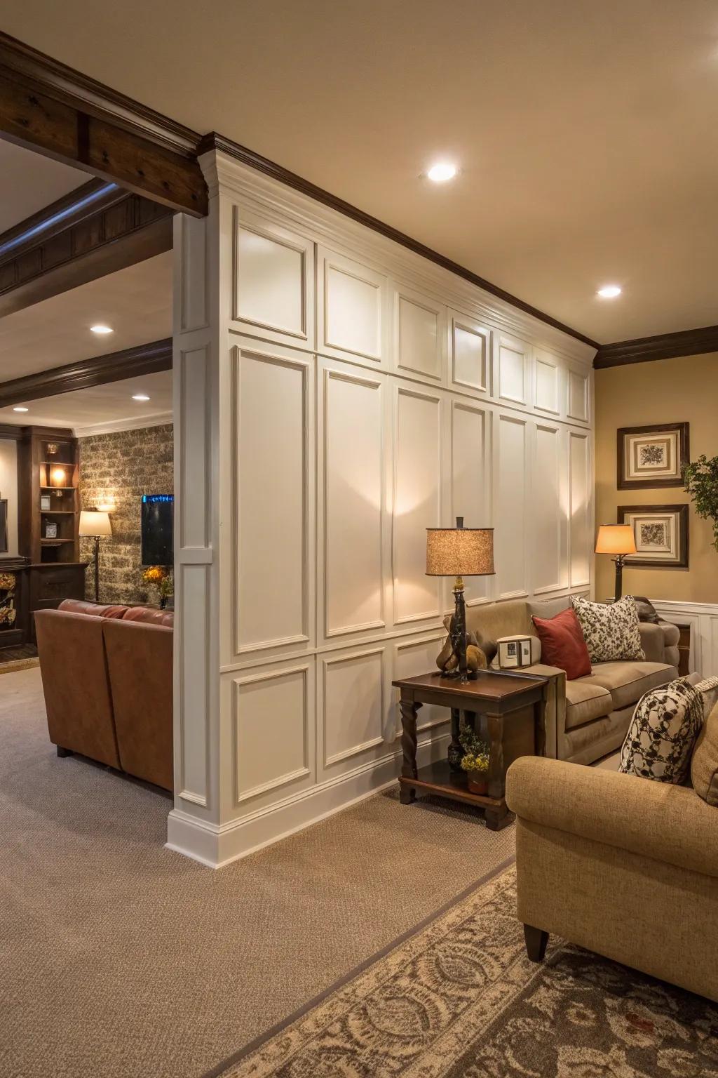 Panel divisions create a balance between privacy and openness in living areas.