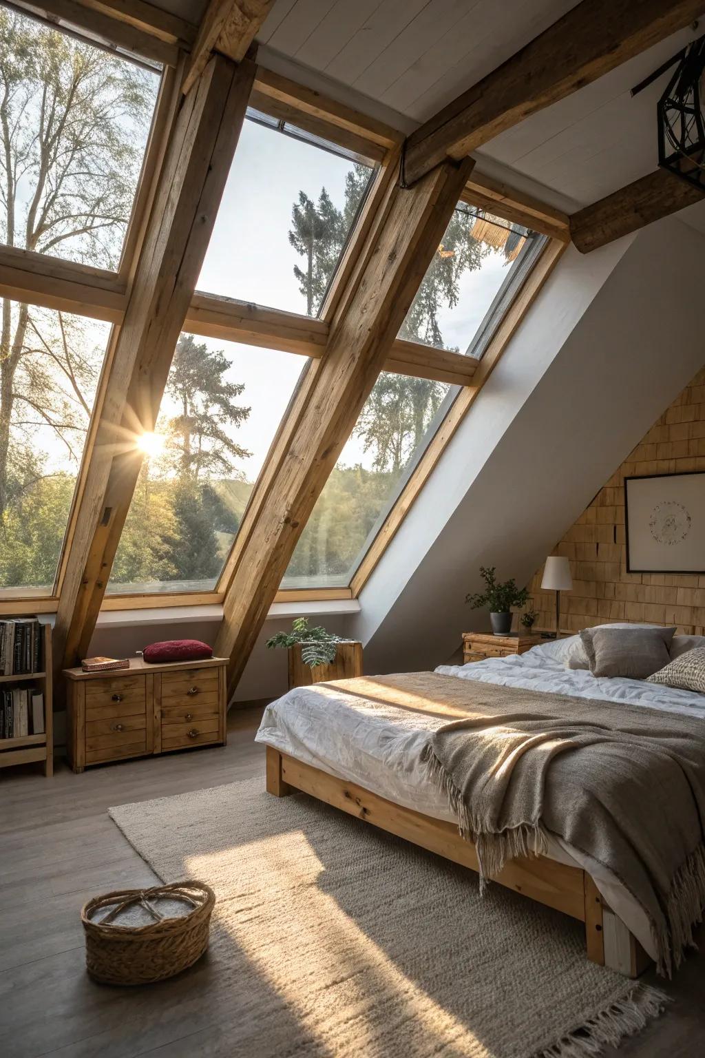 Skylights brighten your attic bedroom with natural sunlight.