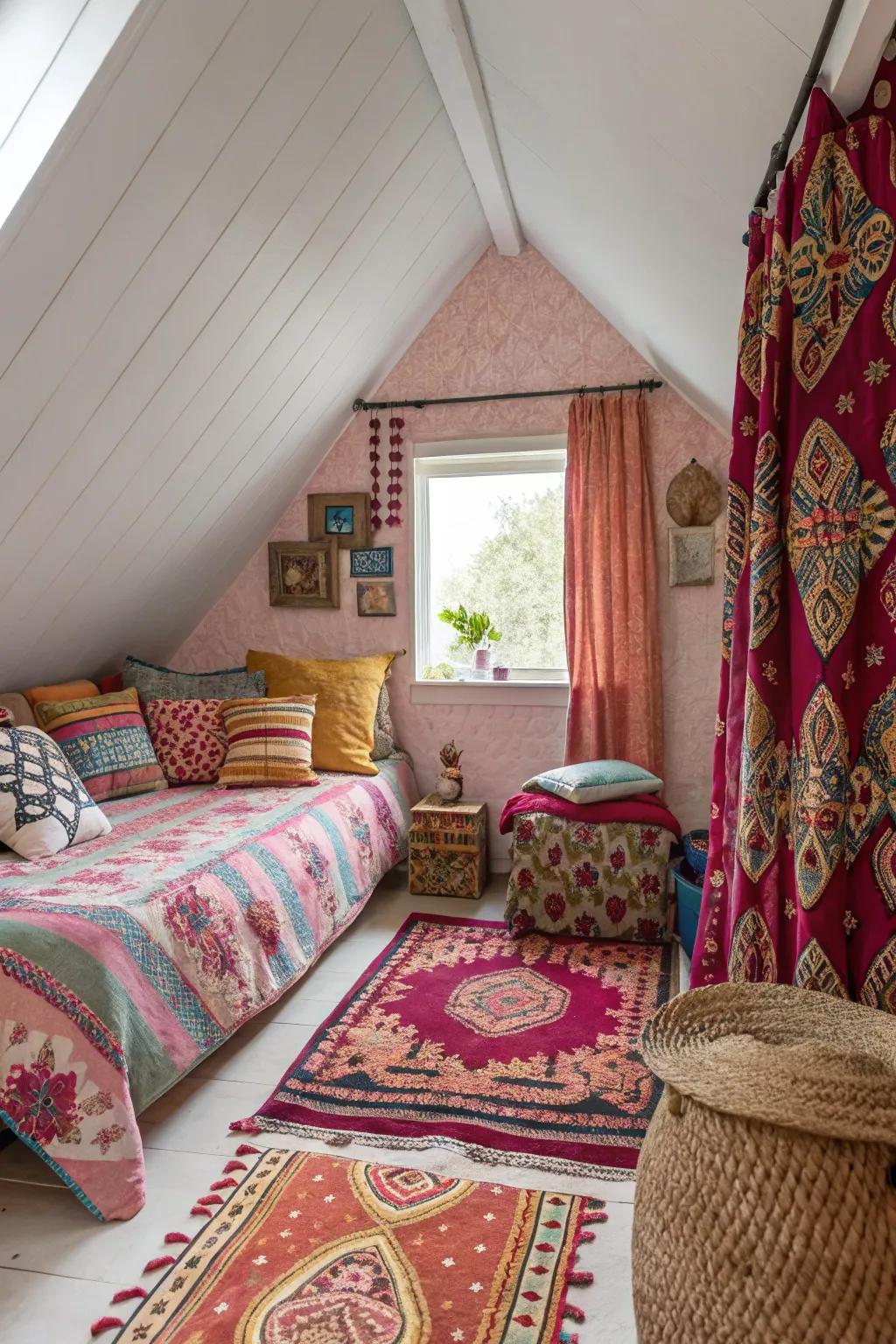 Bold patterns bring vibrancy and personality to your attic bedroom.