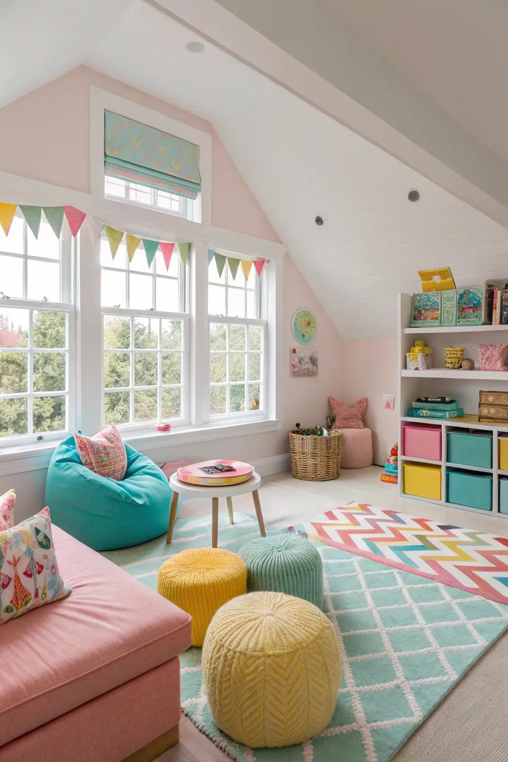 A playful color palette infuses the playroom with energy.