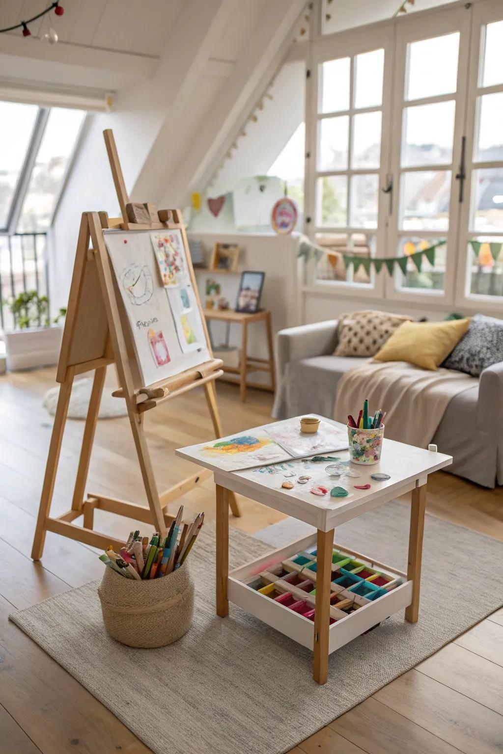A mini art studio to inspire young artists.
