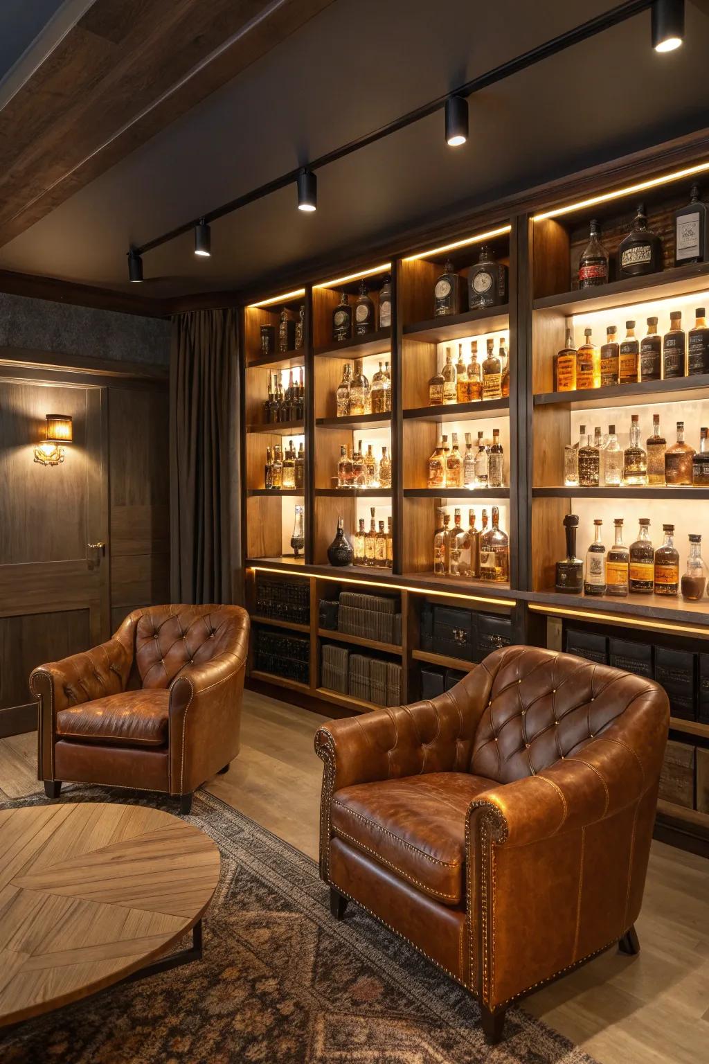 Sophistication embodied in a whiskey library.