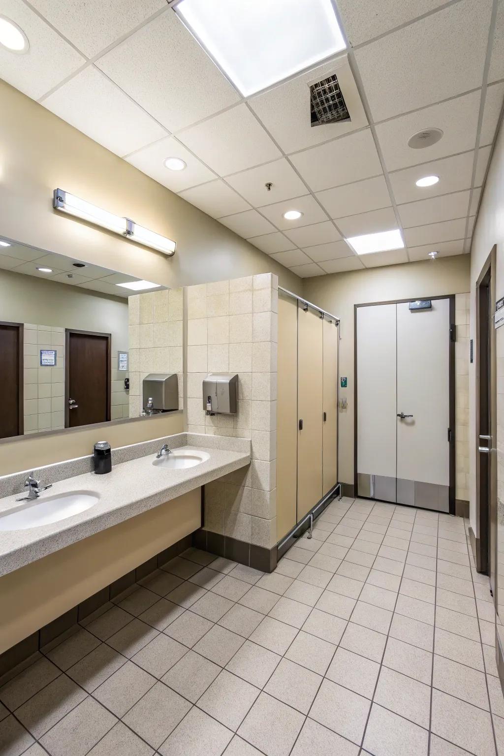 A restroom that is well maintained and clean reflects consideration and focus given to hygiene and fine points.