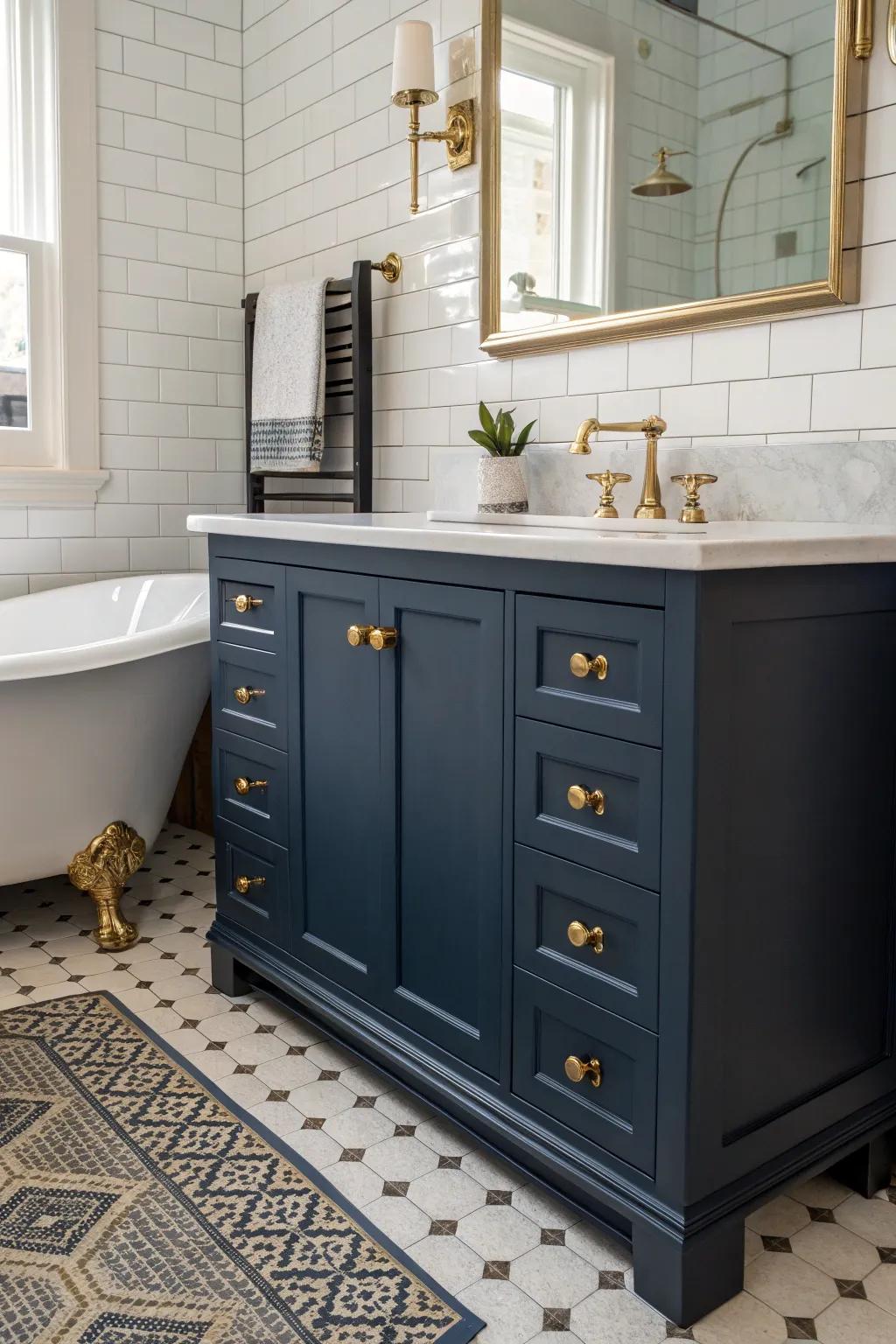 Brass hardware adds vintage character.