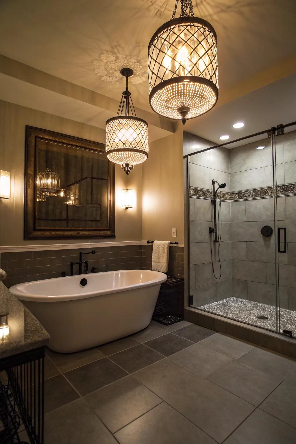 Dramatic lighting creating a captivating bathroom atmosphere.