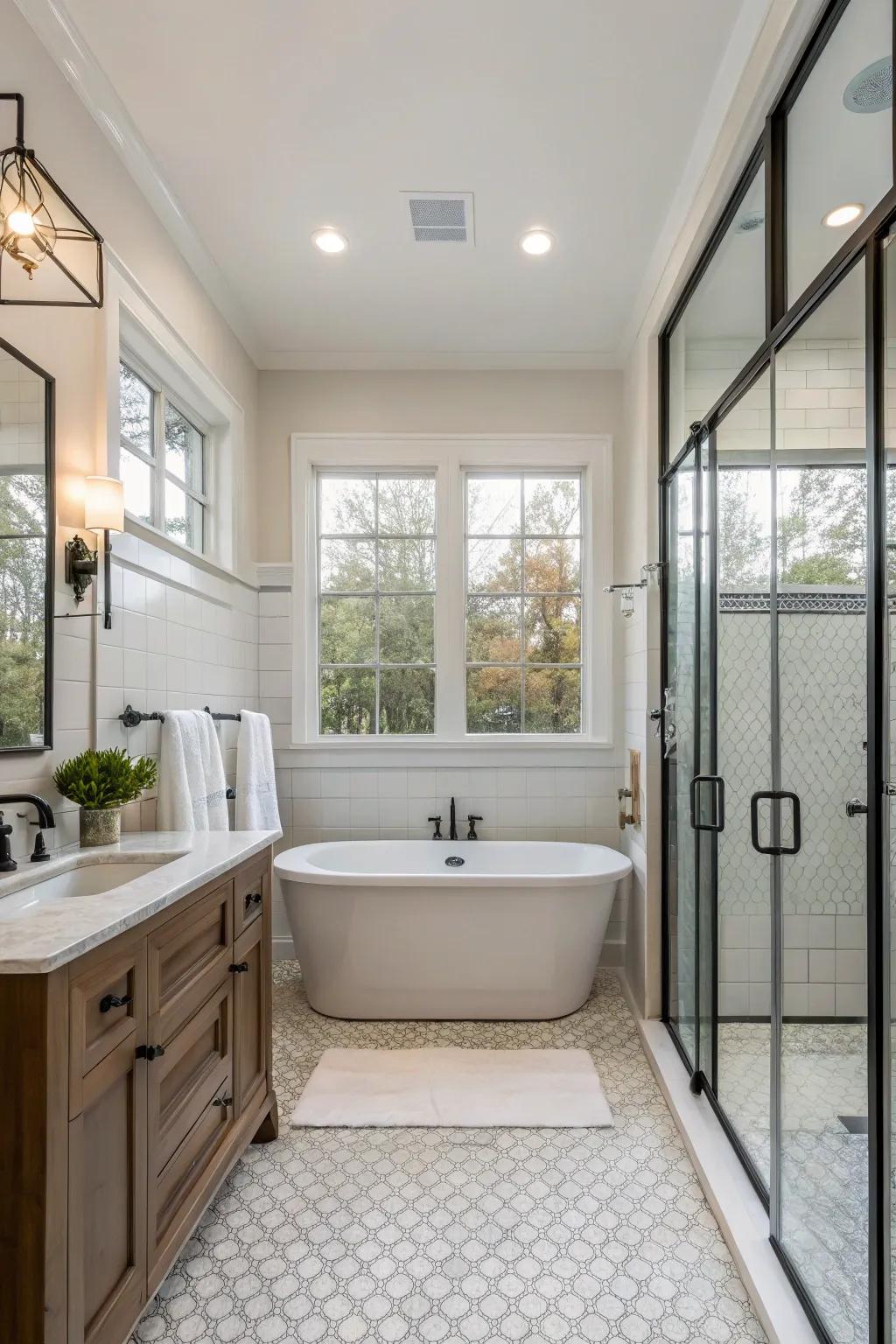 Creative design featuring a tub integrated inside the shower area.